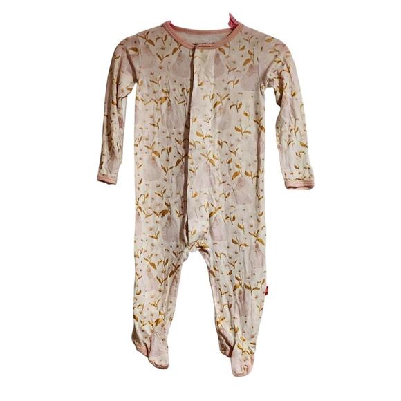 Magnetic Me Floral Pink/ Gold Spring Summer Overall Footie 3-6 Months -E5 - Picture 1 of 5